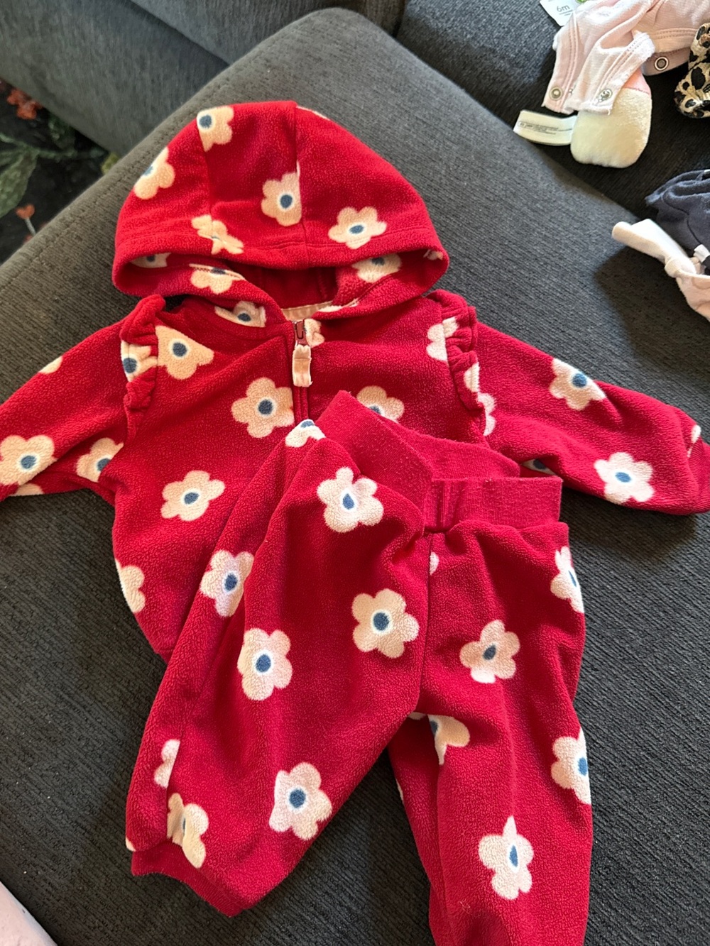 Carter's Red Floral Hooded Fleece Zip-Up